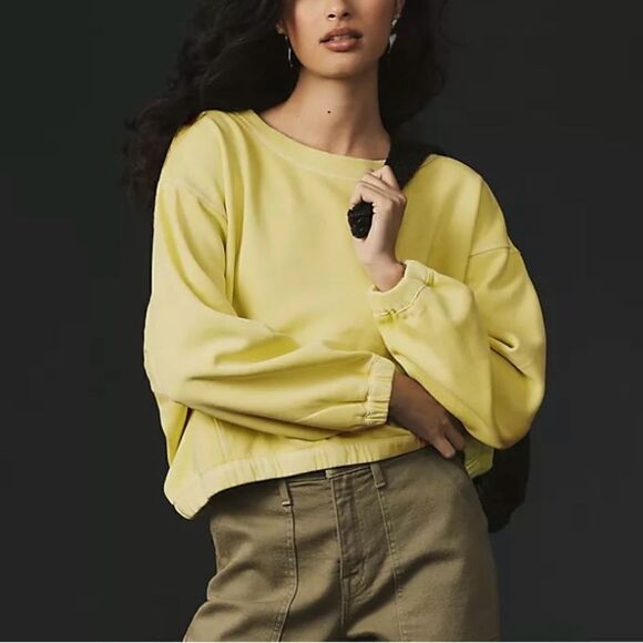 Anthropologie sz S Boxy Crop Sweatshirt NWT limr green crop dolman sweatshirt - Picture 3 of 16